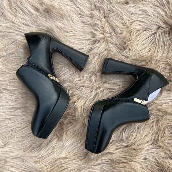 Women’s Black Platform Ankle Boots Chunky Heel Butterfly Side Zip Y2K Style - Picture 6 of 11